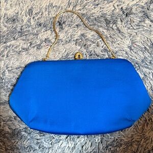 HL USA Royal Blue Satin Evening Clutch with Gold Chain Handle